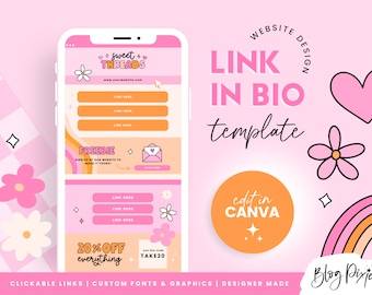 Link in Bio Template Canva - Pink Links Website - Instagram Landing Page - Canva Website Template - Social Media Website - ST01 - Blog Pixie