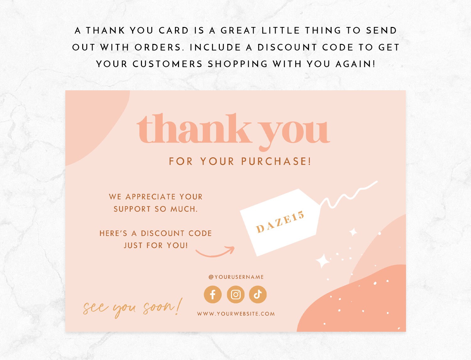 Thank You Card Template - Pink Canva Thankyou Order Card - Boho Design ...