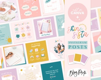 Instagram Post Templates Canva - Pastel Rainbow Pink Instagram Branding - Positivity Self Care Instagram - Shine Sista - SH01 - Blog Pixie