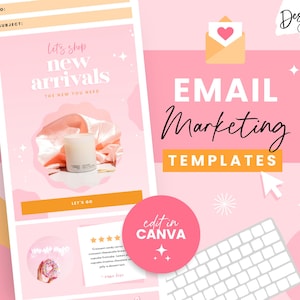 Plantillas de marketing por correo electrónico en tonos rosas - Plantilla de boletín informativo de Canva - Correos electrónicos de Shopify y Mailchimp - Diseño de listas de correo de Flodesk - CW01 Blog Pixie