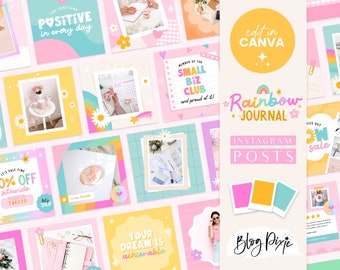 Rainbow Instagram Post Templates Canva - Positive Quotes for Instagram Bundle - Rainbow Feed - Cute Instagram Post Ideas - RJ01 - Blog Pixie