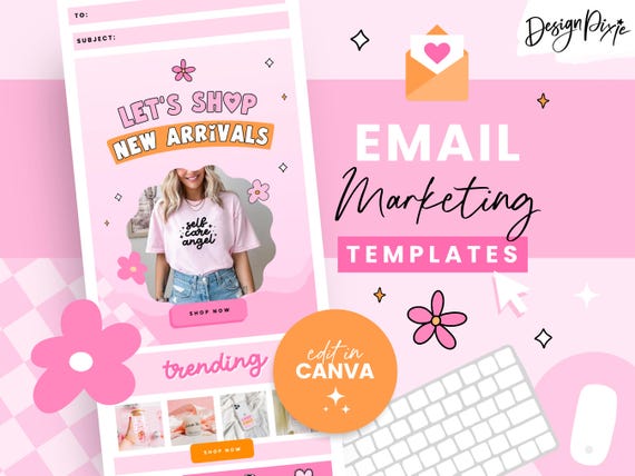 Pink Email Marketing Templates - Canva Newsletter Template -  Mailing List Design - Mailchimp Emails - Cute Retro Branding - ST01 Blog Pixie