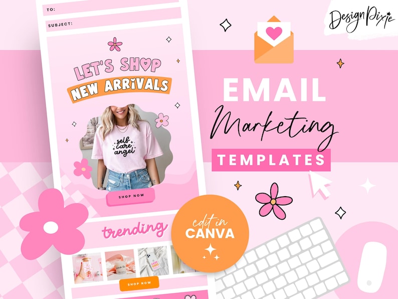 pink email marketing templates to create newsletters for your ecommerce store