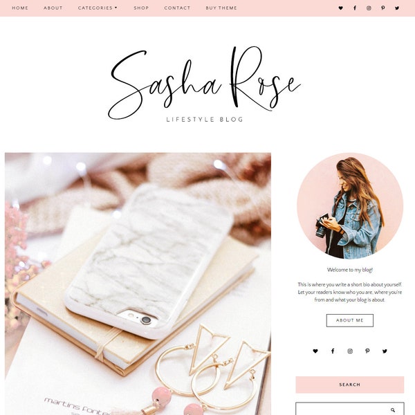 Wordpress Theme - Wordpress Theme für Blogger - Responsive Wordpress Themes - Feminines Design - Kostenlose Schriftart - Blog Pixie