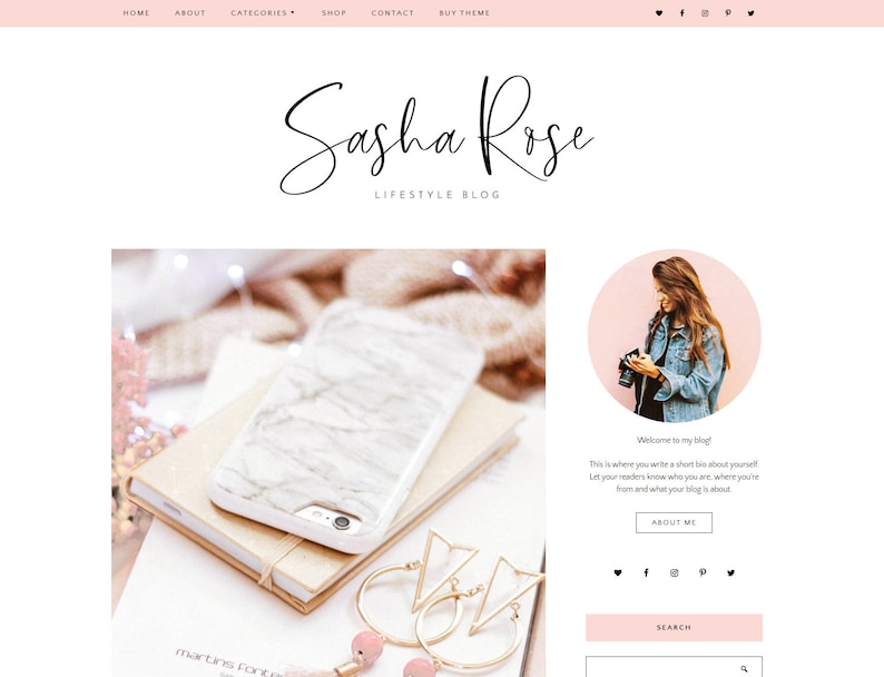 Wordpress Theme - Wordpress Theme for Bloggers - Wordpress Blog - Responsive Wordpress Themes -  Feminine Design - Free Font - Blog Pixie 