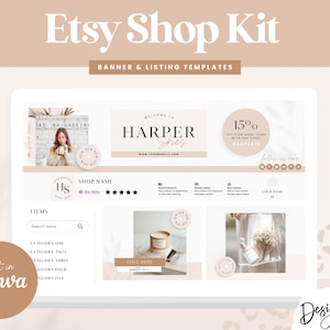 Boho Etsy Shop Banner Set - Minimal Etsy Shop Kit - Etsy Store Listing Templates - Neutral Beige Aesthetic Branding - HS01 - Blog Pixie