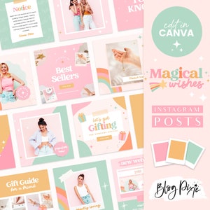 Instagram Post Templates Canva - Pastel Rainbow Pink Instagram Bundle - Quotes for Instagram - Canva Template Frames - MW01 - Blog Pixie