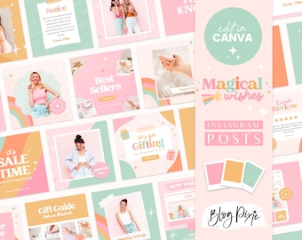 Instagram Post Templates Canva - Pastel Rainbow Pink Instagram Bundle - Quotes for Instagram - Canva Template Frames - MW01 - Blog Pixie