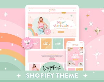 Tema Shopify Arcoíris Pastel - Plantilla de diseño web Canva - Tienda boutique femenina rosa - Deseos Mágicos MW01 - Diseño Pixie