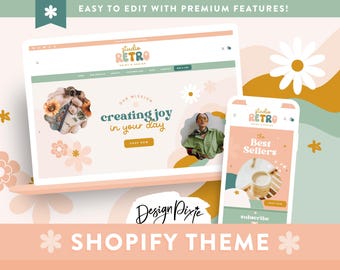 Retro Shopify Theme - Groovy Fashion, Accessories, Lifestyle Candle Boutique - Seventies Branding - SR01 Design Pixie