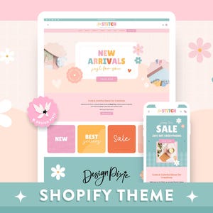 Thème Shopify So Stitch - Modèle de site Web coloré pour petite entreprise - Thème Shopify artisanal pour produits numériques - Design Pixie PE01