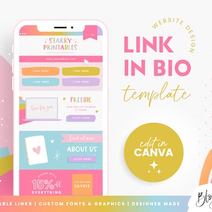 Rainbow Links Website Template Canva - Link In Bio Website - Instagram Landing Page - Canva Website Template Small Business SP01 Blog Pixie