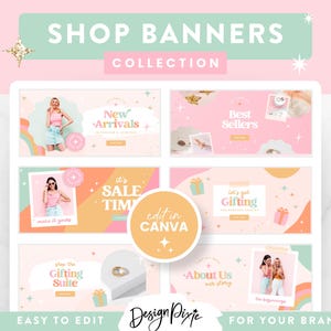 Shop Banner Templates Shopify - Canva Pastel Store Banner Designs - Pink Website Design - Customizable Ecommerce Graphics MW01 Design Pixie