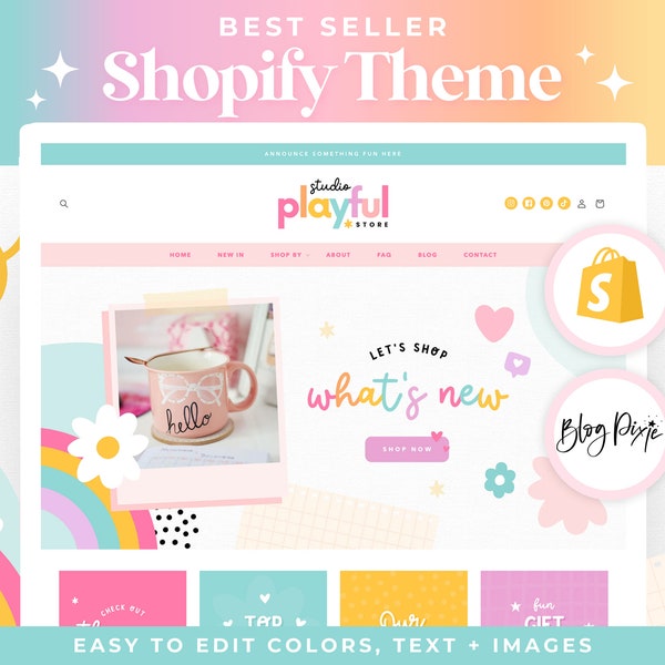 Rainbow Shopify Theme - Website Design Template - Shopify 2.0 - Pink Shopify Banners - Shopify Themes for Digital Products - PF01 Blog Pixie