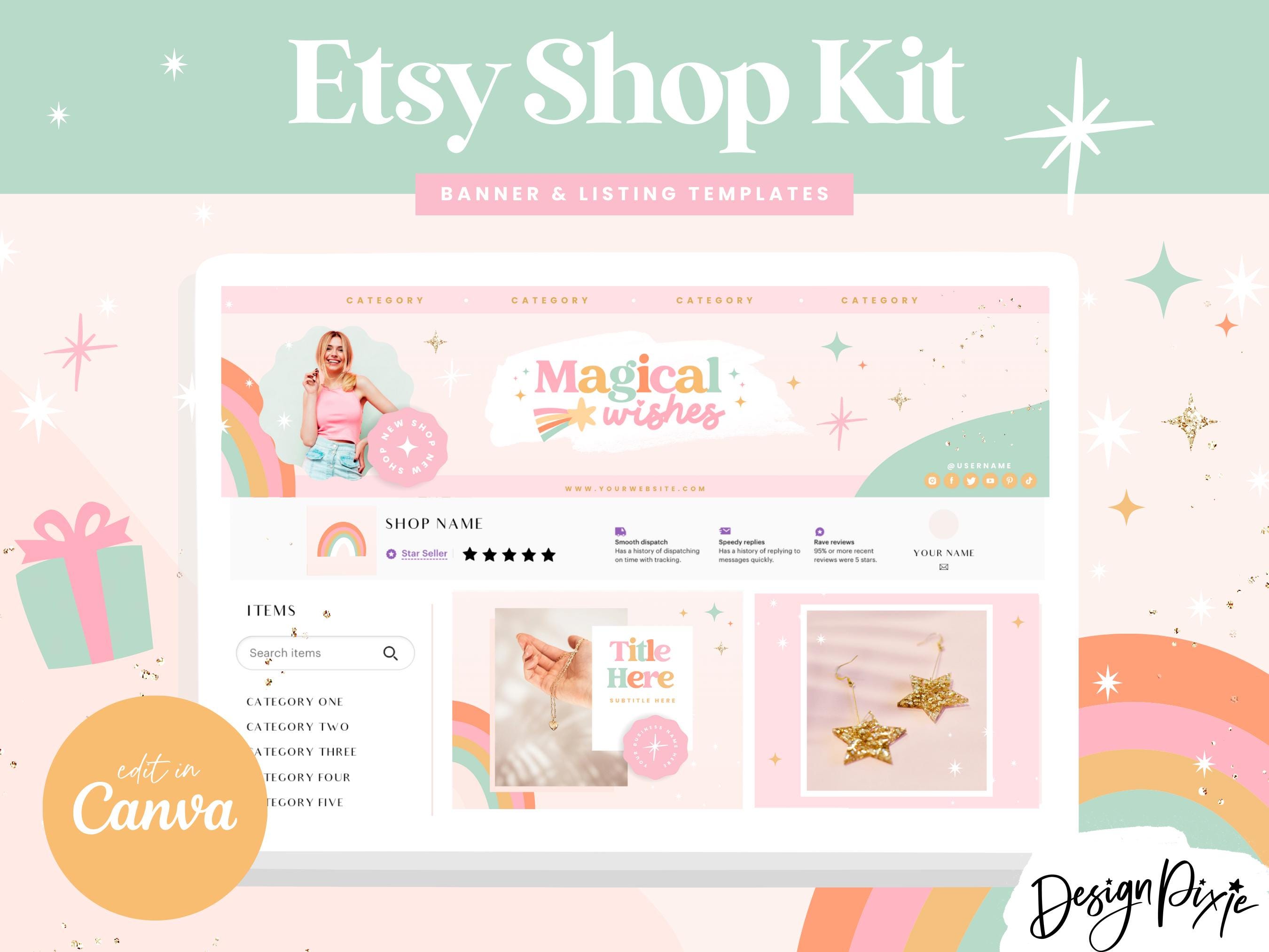 Etsy Shop Kit Pink Rainbow - Etsy Banner Templates Canva - Etsy Store ...