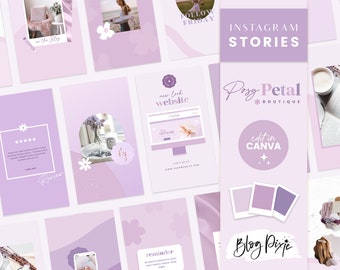 Instagram Story Templates Purple - Instagram Templates Canva - Lilac Purple Instagram Stories - Fashion Flower Instagram - Blog Pixie