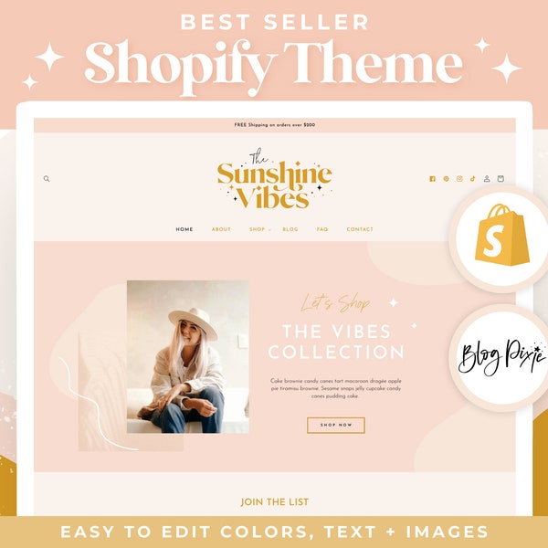 Shopify Theme Template - Boho Shopify Website - Shopify Store Banner - Shopify Design Ecommerce - Sunshine Vibes Shopify 2.0 SV01 Blog Pixie