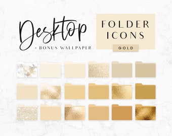 Desktop Folder Icons Gold - Mac Icons - PC Icons - Aesthetic Folders - Yellow Macbook Folder Icons - Gold Glitter Folder Icons - Blog Pixie