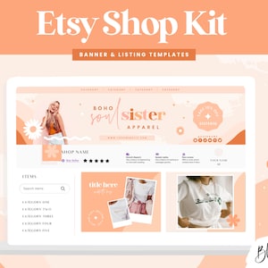 Etsy Shop Banner Templates Retro Boho Flower - Canva Templates - Etsy Shop Kit - Store Listing Design - Etsy Seller Success BSS1 Blog Pixie