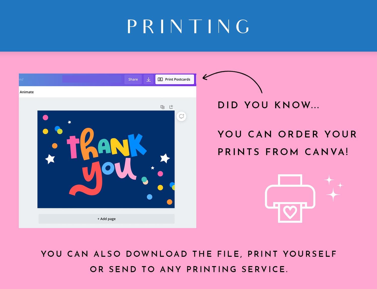Colorful Thank You Card Template Canva - Bright Editable Insert for ...
