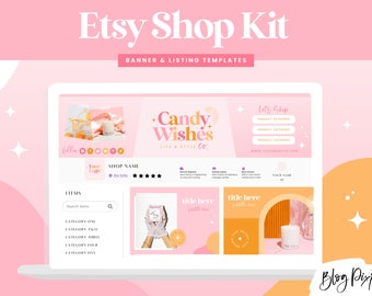 Etsy Branding Shop Kit Canva - Etsy Banner Templates - Etsy Store Listing Design - Etsy Seller - Bright Colorful Pink - CW01 - Blog Pixie