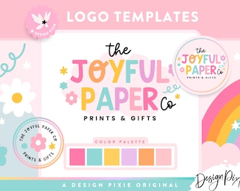 Rainbow Logo Design Template Canva - Editable Logo Design - Flower Star Pastel Cloud Logo - Rainbow Logo Small Business - PF01 - Blog Pixie