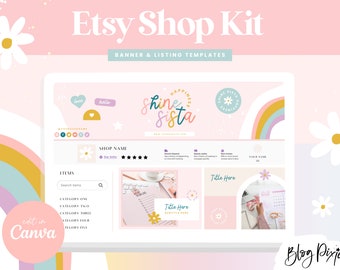 Etsy Shop Banners - Pastel Rainbow Branding - Etsy Store Listing Design - Etsy Seller Success - Colorful Logo Branding Kit - Blog Pixie