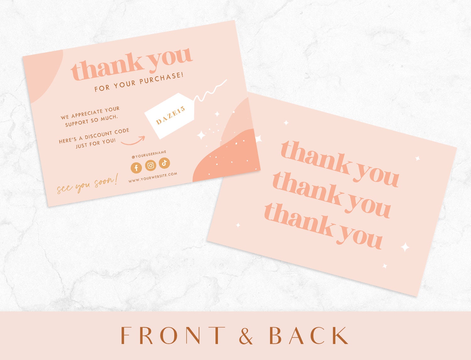 Thank You Card Template - Pink Canva Thankyou Order Card - Boho Design ...