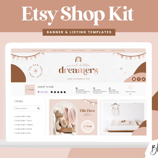Etsy Banner Set Canva Vorlagen - Etsy Shop Kit - Etsy Success Seller Template - Kids Baby Boutique - Store Branding Design DR01 Blog Pixie