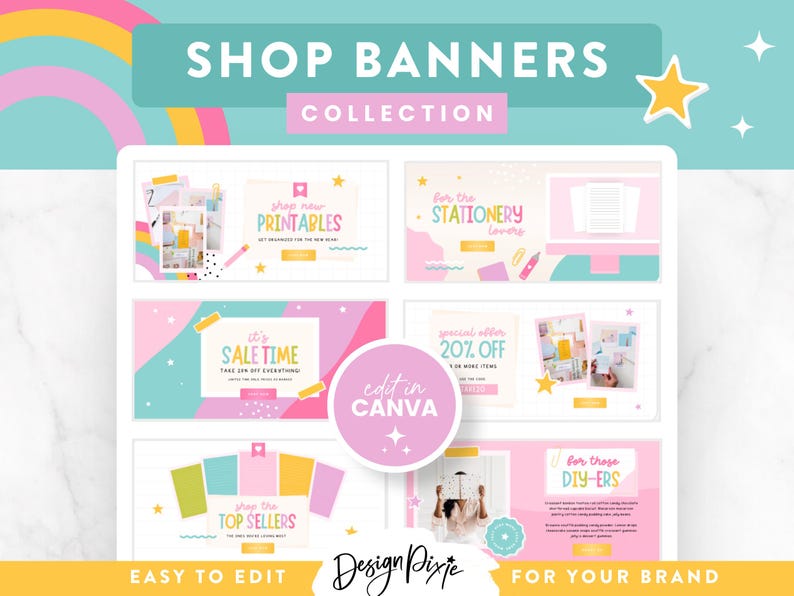Shop Banner Templates for Digital Products Canva - Rainbow Shopify ...