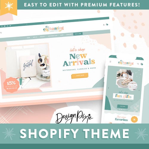 Enchanting Shopify Theme - Pastel Colorful Boutique Design - Shopify Website Template - EN01 Design Pixie