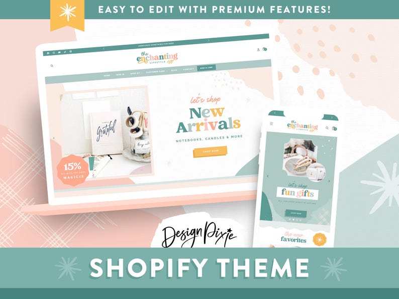 Enchanting Shopify theme with pastel rainbow colors, stars and fun graphics