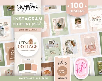 Cottagecore Aesthetic Instagram Post Templates Canva - Whimsical Instagram Stories - Sage Green Bookstagram Instagram Feed CG01 Design Pixie