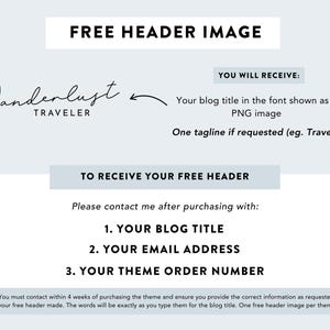Puede incluir: Gr&aacute;fico digital con el texto "FREE HEADER IMAGE" en la parte superior. Debajo, las palabras "Wanderlust Traveler" se muestran en una fuente de escritura. La imagen proporciona instrucciones sobre c&oacute;mo recibir una imagen de encabezado gratuita.