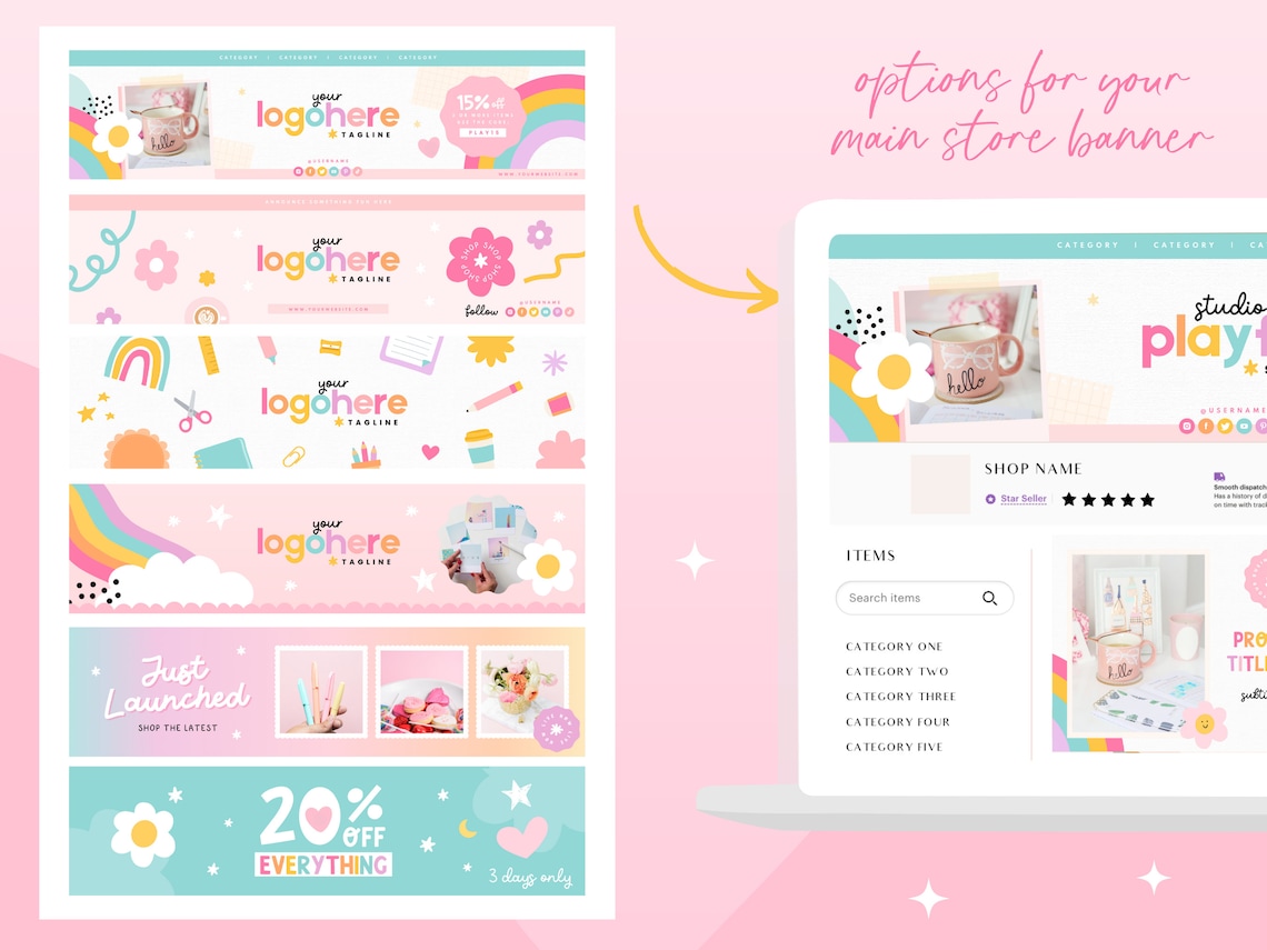 Etsy Shop Bundle Rainbow - Etsy Banner Templates Canva - Etsy Store ...