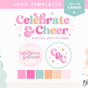 Pastel Logo Design Canva - Small Business Logo Template - Bright Pastel Colorful Logo - Retro Party Logo - Fun Logo Editable PF01 Blog Pixie