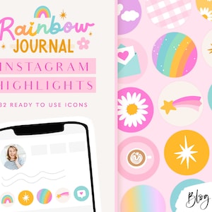 Instagram Highlights Rainbow - Covers for Instagram Stories - Instagram Highlights Colorful Icons - Rainbow Branding - RJ01 - Blog Pixie