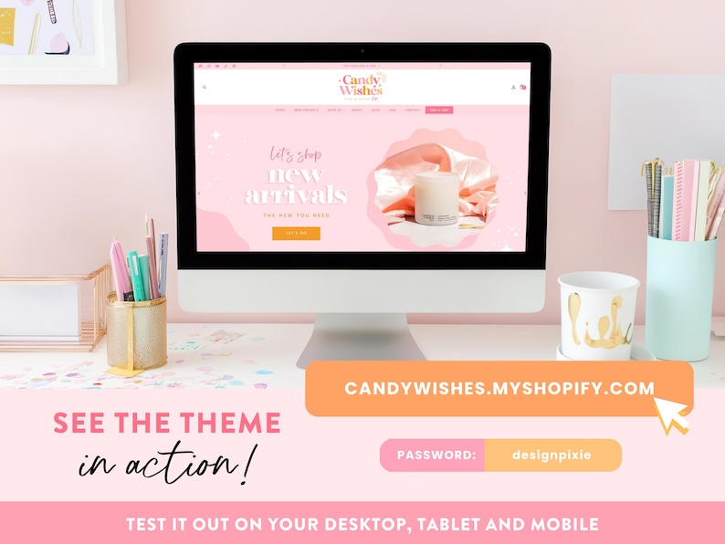 Pink Shopify Theme - Ecommerce Boutique - Pretty Shopify Website Template with Sparkles - Party Candle Shop Branding - CW01 - Design Pixie image 3