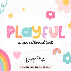 Fuente divertida con corazones y patrones - Fuentes lindas para Procreate - Fuente con patrones - Fuentes de letras decorativas - Fuente para iPad PF01 Design Pixie