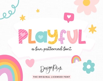Playful Font With Hearts and Patterns - Cute Fonts for Procreate - Pattern Font - Decorative Lettering Fonts -  iPad Font PF01 Design Pixie