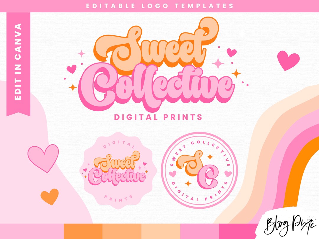 Retro Logo Design Editable Canva Small Business Logo Template Bright