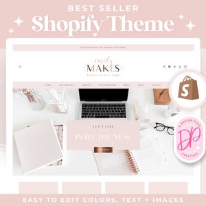 Shopify Theme Pink - Rose Gold Website Template Design - Shopify Store Banners - Shopify 2.0 Theme Design - Ecommerce Store RG01 Blog Pixie