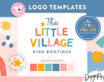 Sjabloon Rainbow-logo - Kids Boutique-logo Canva - Little Village-logo-ontwerp - primaire kleuren - leuk speels leraar-logo LV01-ontwerp pixie