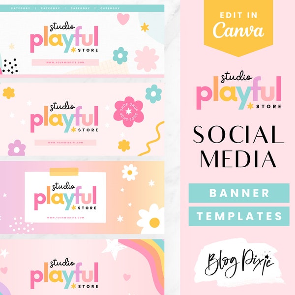 Social Media Templates Canva - Facebook Banner Templates - Rainbow Branding Kit - Small Business Templates - Facebook Group PF01 Blog Pixie