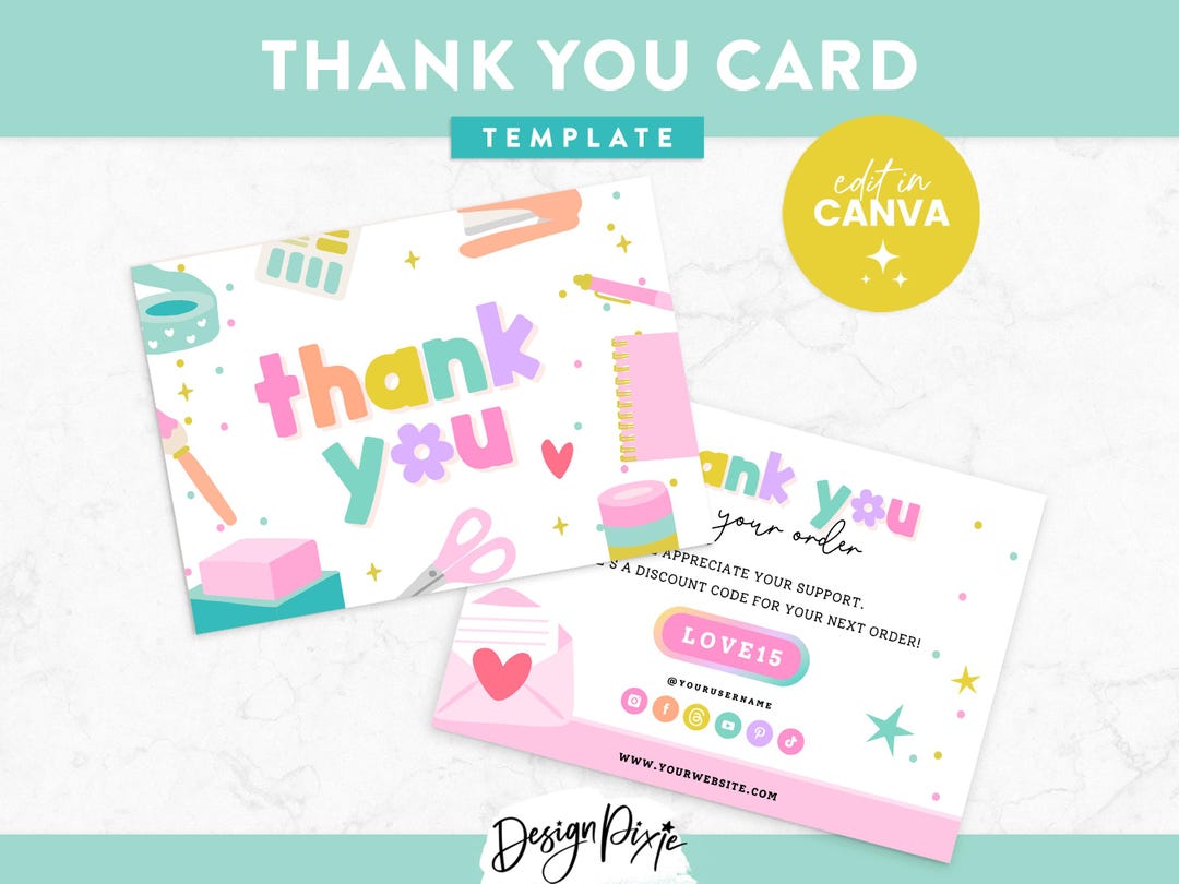 Craft Thank You Card Template Canva - Rainbow Branding - Canva Order ...