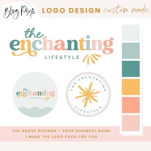 Logo Design - Pastel Colorful Logo -  Retro Boho Logo - Small Business Logo - Bright Modern Logos - Enchanting Branding - EN01 - Blog Pixie