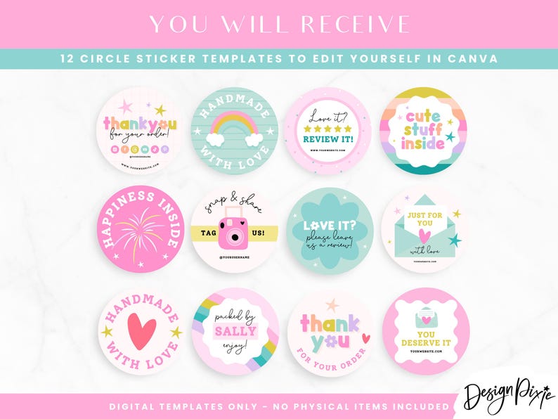 Kleurrijke stickersjablonen voor zakelijke verpakkingen - Canva stickerontwerpen - Afdrukbare stickers - Small Business-labels - CR01 Design Pixie afbeelding 3