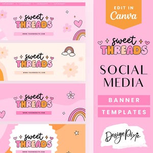 Plantilla de banner retro rosa para Facebook en Canva - Banners para redes sociales en rosa intenso - Kit de marca - Banner de YouTube - Grupo de Facebook ST01 Blog Pixie