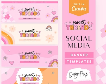 Roze retro Facebook-bannersjabloon Canva - felroze banners voor sociale media - Branding Kit - YouTube-banner - Facebook-groep ST01 Blog Pixie
