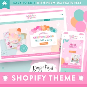 Party Shopify Theme - Fun Ecommerce Website Template for Party Supplies, Balloons, Decor, Event Shops - Store Design CE01 Design Pixie